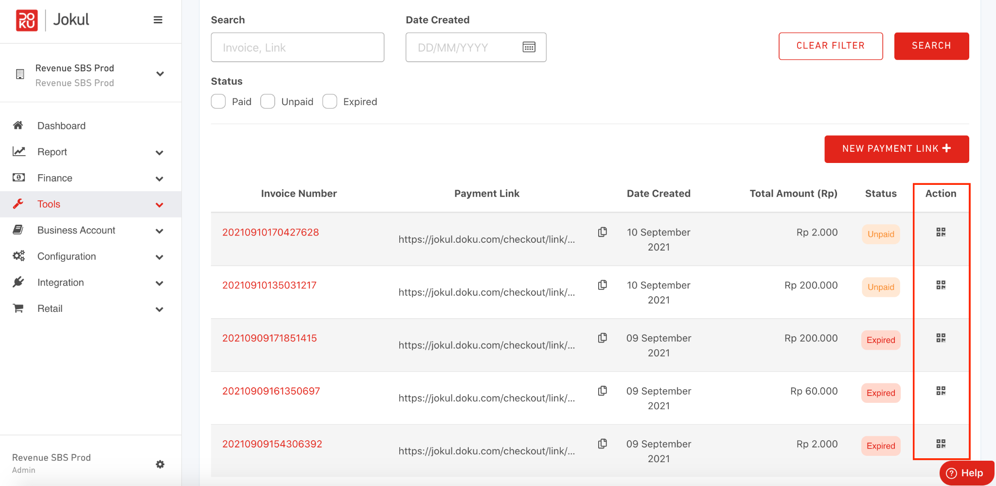 Payment Link List - QR Code