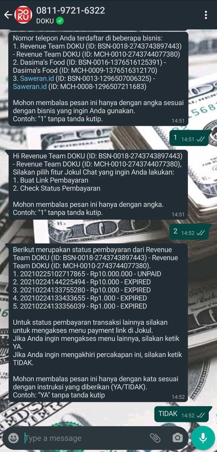Check payment status in the WhatsApp